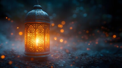 Ramadan concept.  lantern close-up in the foreground with blur background.