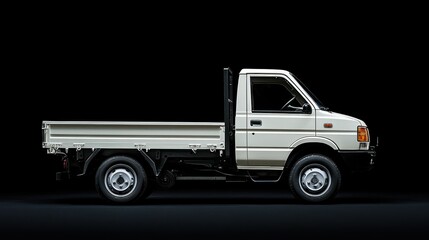 Canvas Print - A side view of a white utility truck against a black background, showcasing its design and function.