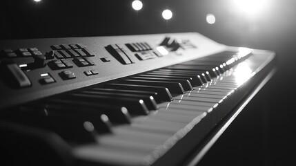 Sticker - A close-up of a keyboard showcasing its keys and controls in a dramatic lighting setup.