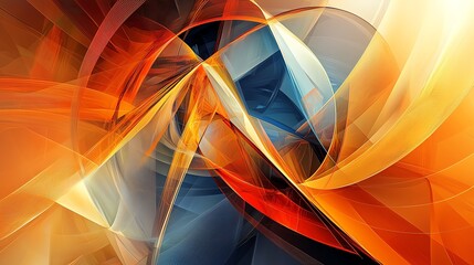 Poster - Vibrant abstract shapes with dynamic orange and blue tones.