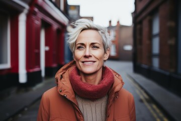 Poster - Portrait of a smiling middle aged woman in a city street.