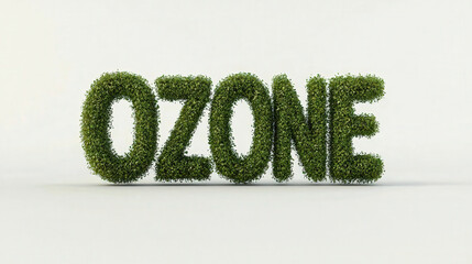 Green OZONE letters made of lush foliage create vibrant and eco friendly visual, symbolizing nature and environmental awareness