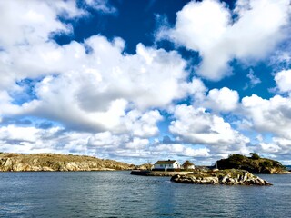 A beautiful landscape image of the Swedish west coast archipelago and a building, Sweden