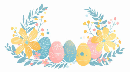 a vibrant easter-themed illustration featuring pastel-colored eggs adorned with floral patterns, sur