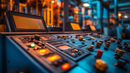 Close-up of Industrial Control Panel with Buttons and Display