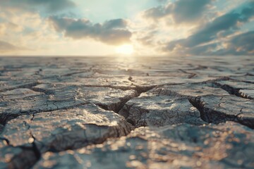 Landscape cracked soil  earth desert terrain with sky