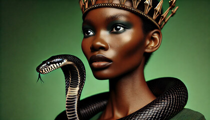 Canvas Print - African queen with cobra around the neck 