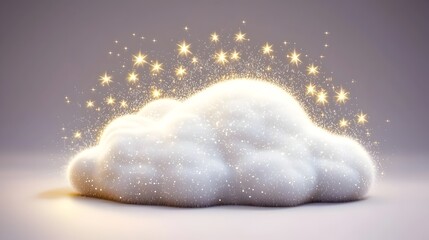 Breathtaking photograph of a fluffy cloud set against a soft pastel gradient background with twinkling stars creating a serene and ethereal atmosphere