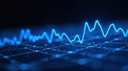 Wall Mural - abstract digital waveforms in neon blue against a dark background, illustrating modern technology tr