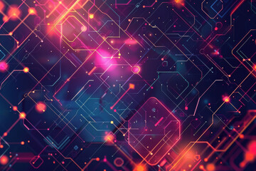 Wall Mural - horizontal abstract colorful illustration of a glowing network of cybernetic connections