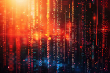 Wall Mural - horizontal abstract illustration of a glowing colorful network of cybernetic codes and connections