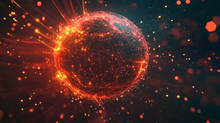 Canvas Print - A vibrant sphere of glowing particles set against a dark background, resembling a cosmic explosion or digital representation of a planet.