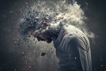 businessman suffering from mental health issues exploding head