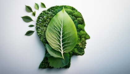 Eco Conscious Mindset. Sustainable Growth and Mental Clarity. Green Profile Illustration of Nature and Human Connection