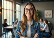 © Yuudaishin - Confident Young Businesswoman Working in a Modern Office - A Symbolic Scene of Professional Success and Leadership