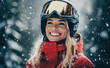 © lmot11 - woman with beautiful smile with ski helmet on falling snow background