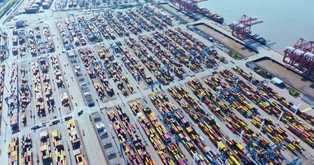 Aufkleber - Aerial view of cargo container terminal landscape
