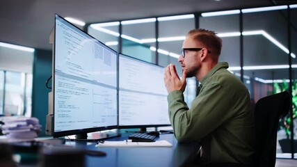 Wall Mural - unhappy sad developer programmer man in stress coding software