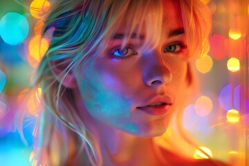 Sticker - Captivating Portrait with Colorful Bokeh and Soft Lighting