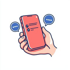 Hand holding smartphone with message bubbles. Modern communication concept.