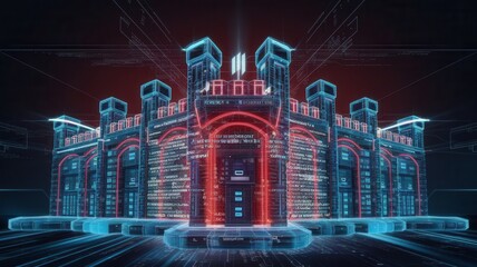 Wall Mural - Glowing Digital Fortress Made of Code