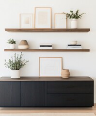 modern living room interior of a shelves and cabinets