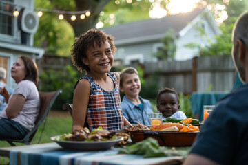 Family enjoying a backyard barbecue with laughter and joy