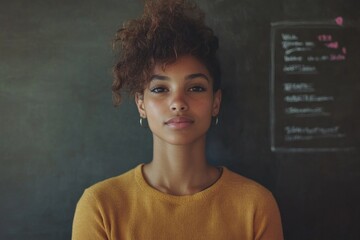 Canvas Print - A teacher standing by a chalkboard, ready to teach