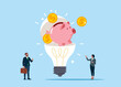 © Vadym - Business people open lightbulb to see piggy bank with coins. Modern vector illustration in flat style