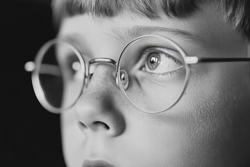 Poster - A young child wearing glasses, looking directly at the camera