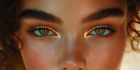 Wall Mural - A close-up shot of a woman's face with golden irises