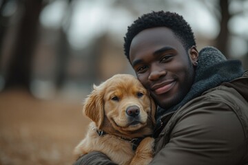 Poster - A person cradling a canine in his arms