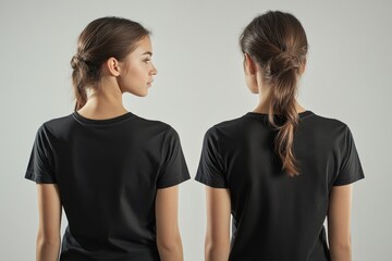 Canvas Print - Two females dressed in identical black tops, standing together