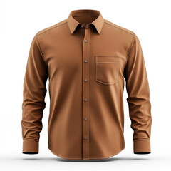 Canvas Print - Brown shirt: button-down front, folded neatly on a wooden table. Sunshine casts shadows around, highlighting the fabric's texture.