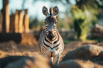 Wall Mural - A zebra runs through the dirt trail