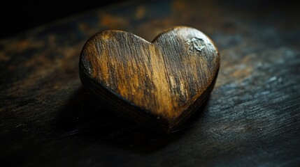 Canvas Print - A simple wooden heart sits atop a wooden table, perfect for decorating or as a decorative piece