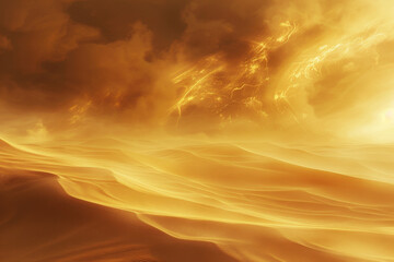 A desert scene with a storm in the background