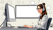 © Sergey - Creative trend collage of funny young female business worker monitors remote computer unusual fantasy billboard comics isolated with white highlights, png