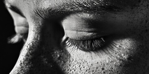 Poster - A close-up of a man's eye in monochrome, suitable for use in portraits, illustrations or editorial content