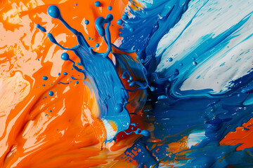 Poster - A splash of blue and orange paint on a canvas