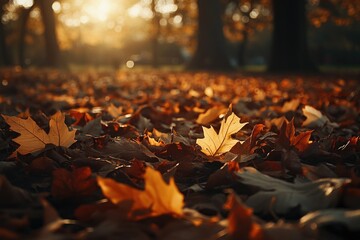 Wall Mural - A pile of fallen leaves on the ground