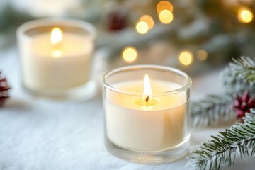 Wall Mural - A close-up view of a single candle on a table