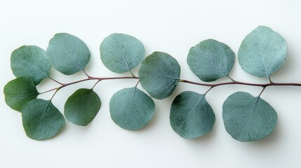 Wall Mural - A eucalyptus leaf with a smooth surface and elongated shape, isolated on white background 