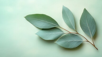 Wall Mural - A eucalyptus leaf with a smooth surface and elongated shape, isolated on white background 