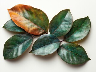 Wall Mural - a magnolia leaf with a waxy surface and smooth edges, isolated on white background
