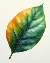 Wall Mural - A mango leaf with a smooth texture and gently curved veins, isolated on white background 