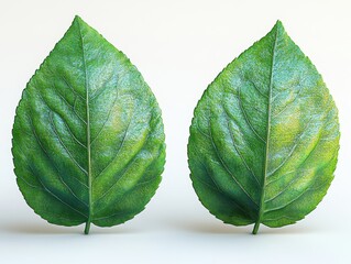 Wall Mural - A realistic quince leaf with an oval shape and fine hairs on the surface, isolated on white background 
