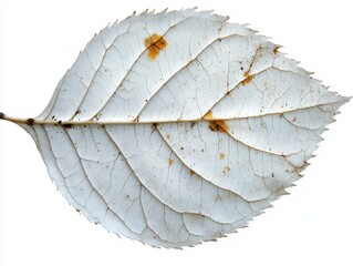 Wall Mural - a silver birch leaf with a delicate structure and visible midvein, isolated on white background