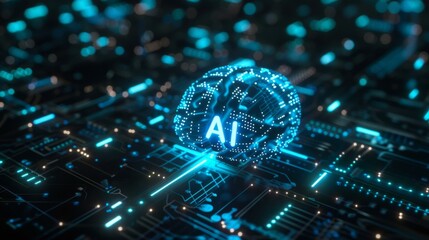 Wall Mural - a glowing blue circle on top of a circuit board. ai.