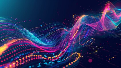 Wall Mural - abstract colorful waves and lines on a dark background. ai.